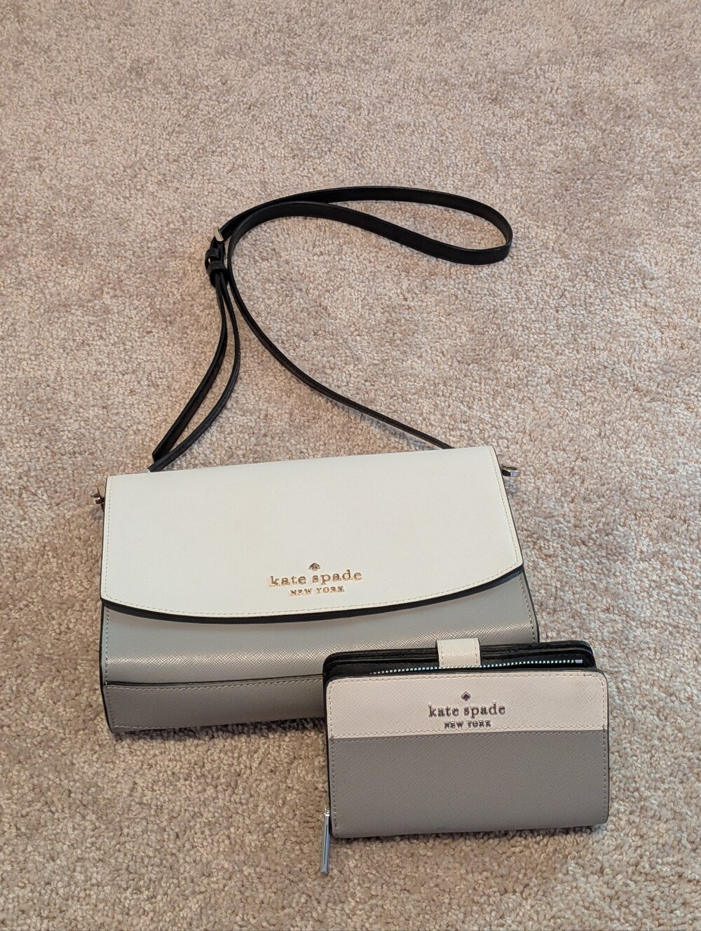 kate spade "Carson" Two-Tone White & Gray Crossbody with Silver Chain Strap
